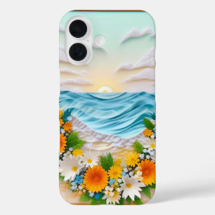 Funda iPhone 16 Escena de olas del océano en papel vibrante