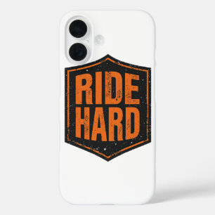 Funda iPhone 16 Escudo de motocicleta Grunge "Ride Hard"