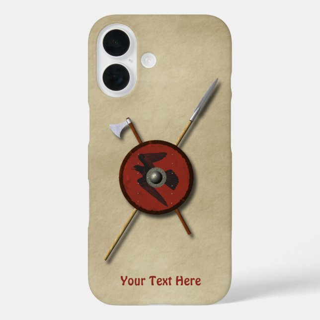 Funda iPhone 16 Escudo De Raven Viking Y Armas (Reverso )