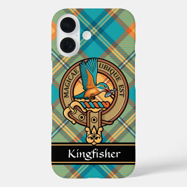 Funda iPhone 16 Escudo Kingfisher sobre Tartán (Reverso )