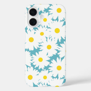 Funda iPhone 16 Espacio negativo Daisies amarillo blanco sobre azu
