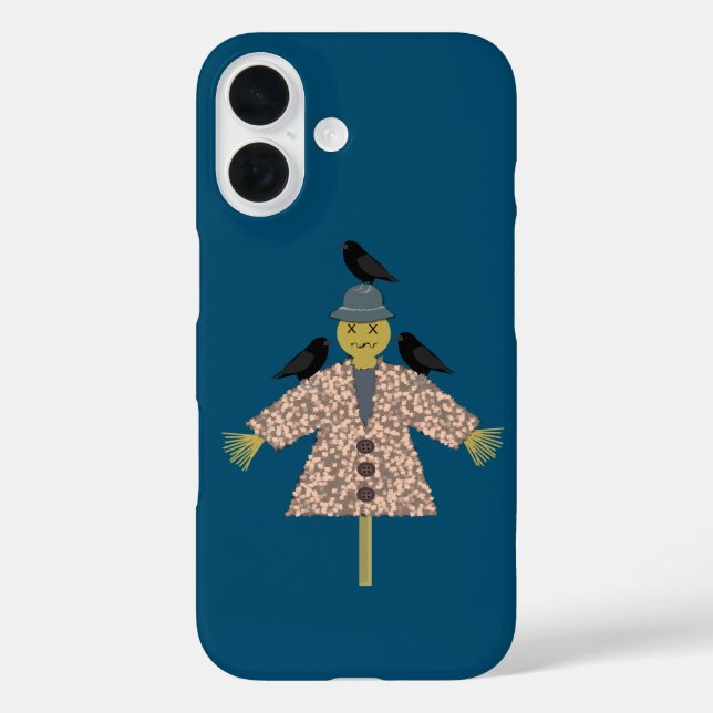 Funda iPhone 16 Espantapájaros de Paja de Halloween y Cuervos (Reverso )