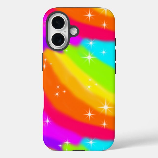 Funda iPhone 16 Espinillas brillantes de Neon Rainbow Super Bright (Reverso )