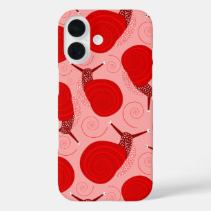 Funda iPhone 16 espiral abstracta de caracoles punto rosa rojo