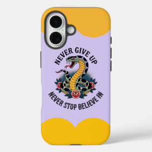 Funda iPhone 16 Espíritu Intrépido: Arte de Serpiente Audaz y Rosa