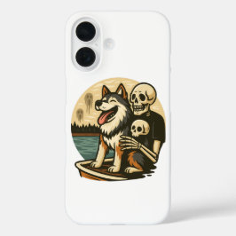 Funda iPhone 16 Esqueleto con perro en arte de terror del lago emb