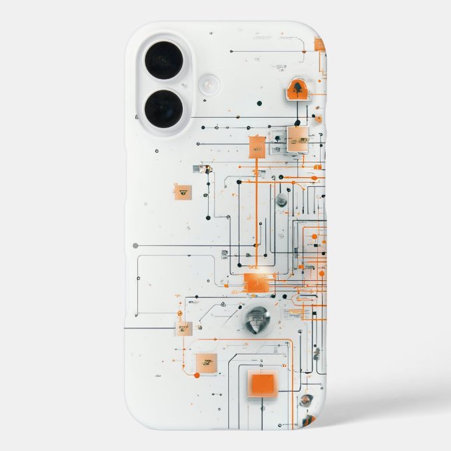 Funda iPhone 16 Esquema del núcleo naranja (Reverso )