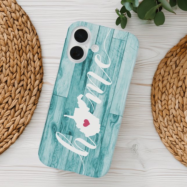 Funda iPhone 16 Estado de Virginia Occidental Turquoise Wood Look (Subido por el creador)