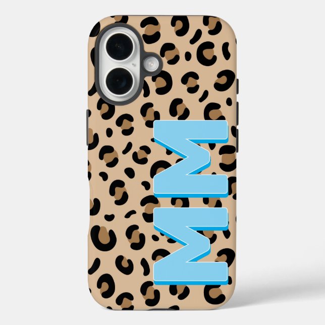 Funda iPhone 16 Estampa de leopardo bronceado moderna Sombra azul  (Reverso )