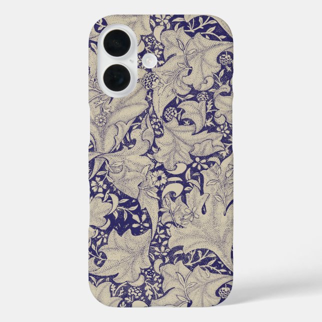 Funda iPhone 16 Estampado de Alhelí de William Morris Azul Antiguo (Reverso )