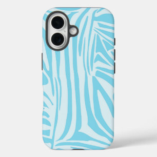 Funda iPhone 16 Estampado de cebra azul y blanco en negrita
