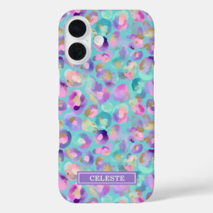 Funda iPhone 16 Estampado de leopardo iridiscente acuático monogra