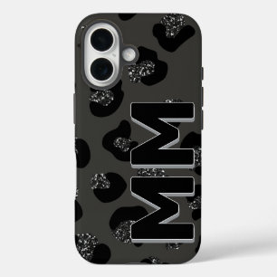Funda iPhone 16 Estampado de leopardo negro moderno sombra oscura