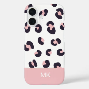 Funda iPhone 16 Estampado de leopardo rosa con monograma