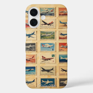 Funda iPhone 16 Estampillas de avión retro vintage