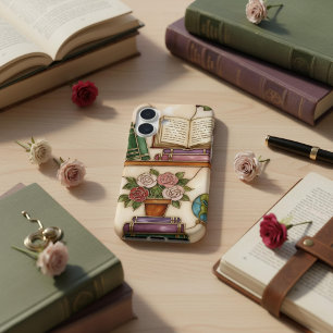 Funda iPhone 16 Estante de Libros Florales de Estilo Vidrio Emplom