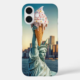 Funda iPhone 16 Estatua de la libertad con cono de helado