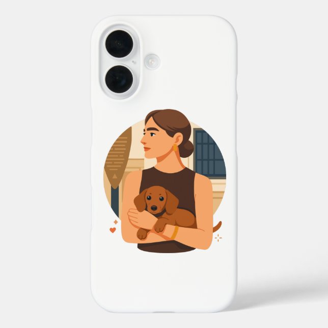 Funda iPhone 16 Estética Moderna de Mamá de Perro con Cachorro Ado (Reverso )