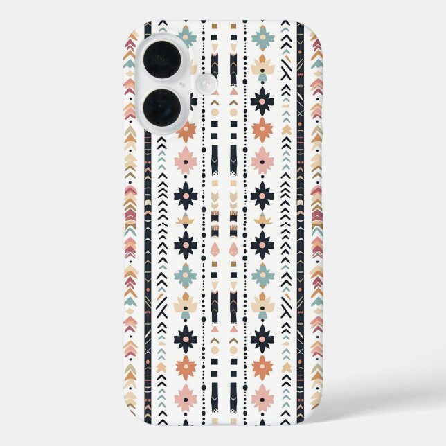 Funda iPhone 16 Estética vertical de mudcloth étnica nativa rústic (Reverso )