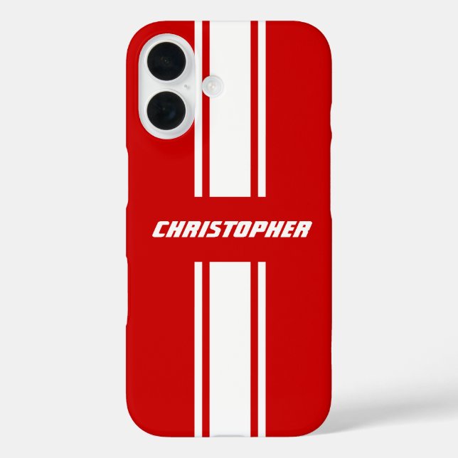 Funda iPhone 16 Estilizan las franjas de Carreras blanca roja mono (Reverso )