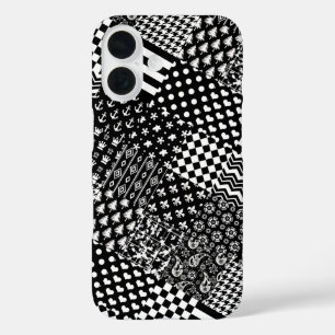 Funda iPhone 16 Estilo de patrón mixto blanco negro minimalista