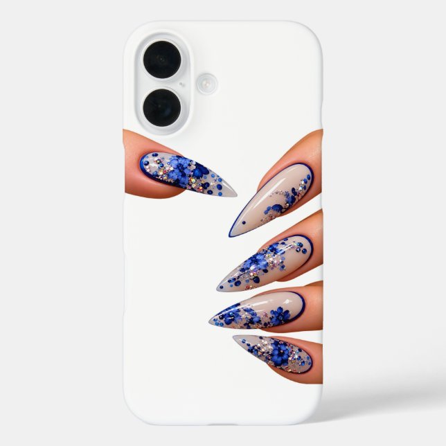 Funda iPhone 16 Estilo de uñas azul (Reverso )