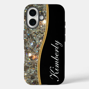Funda iPhone 16 Estilo Monograma de Bling Clásico