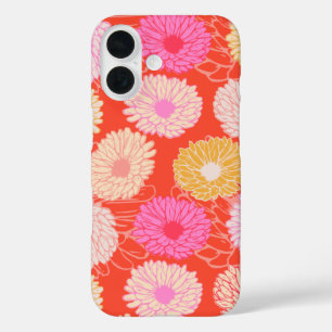 Funda iPhone 16 Estilo Retro Dahlia Patrón floral Rojo Rosa