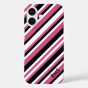 Funda iPhone 16 Estilosas franjas diagonales rosadas y negras