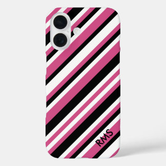 Funda iPhone 16 Estilosas franjas diagonales rosadas y negras