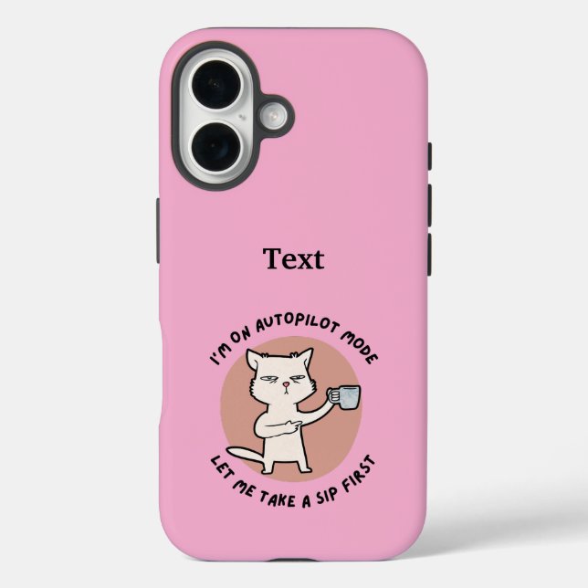Funda iPhone 16 Estoy en modo piloto automático divertido Cat (Reverso )