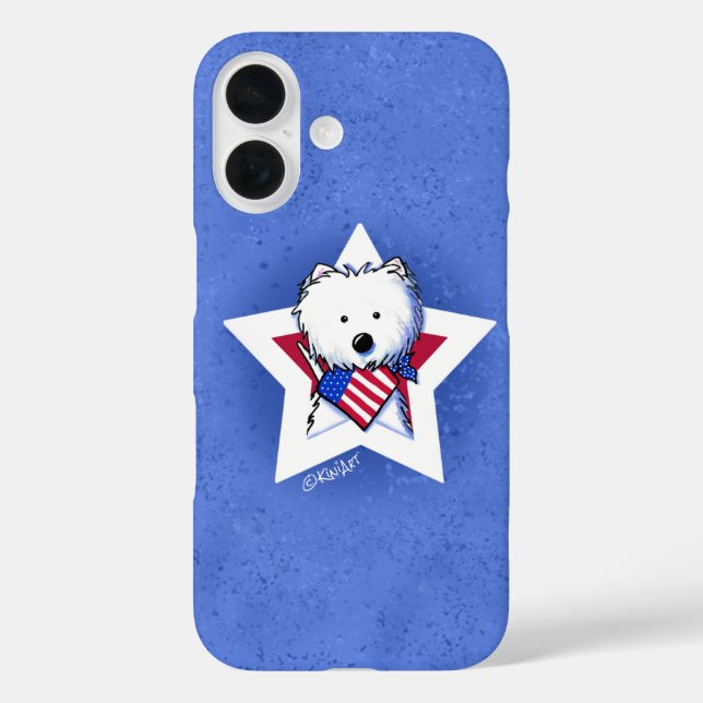 Funda iPhone 16 Estrella de KiniArt Especkled Westie (Reverso )