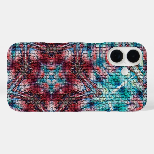 FUNDA iPhone 16 ESTRELLA MOSAICA AZUL ROJO ABSTRACTA (Reverso (Horizontal))