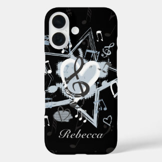 Funda iPhone 16 Estrella musical personalizada nota patrón de dise