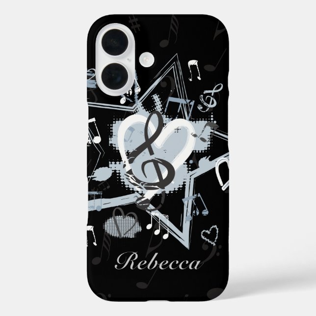 Funda iPhone 16 Estrella musical personalizada nota patrón de dise (Reverso )