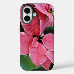 Funda iPhone 16 Estrella plateada de mármol Poinsettias Flor de va