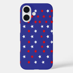 Funda iPhone 16 Estrellas blancas y rojas patrióticas en azul real