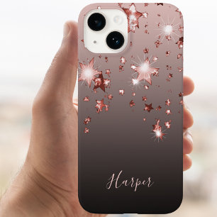 Funda iPhone 16 Estrellas brillantes de oro Rosa nombre sombrío de