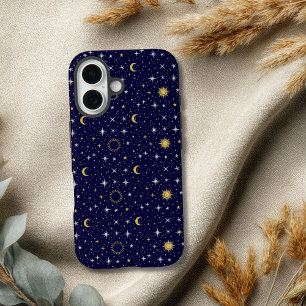 Funda iPhone 16 Estrellas Celestes Luna Sol Azul Oro Blanco Modern