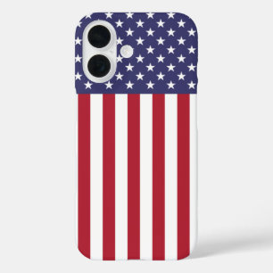 Funda iPhone 16 Estrellas Y Bandera De Rayas Rojas Y Azules