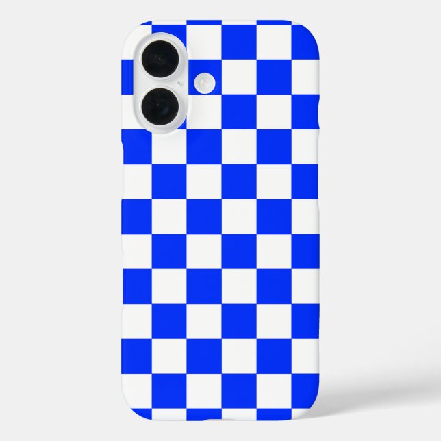 Funda iPhone 16 Estuche Blue White Checkered Check para iPhone (Reverso )