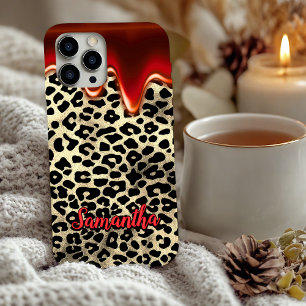 Funda iPhone 16 estuche chic de leopardo con monograma rojo chorre