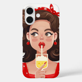 Funda iPhone 16 Estuche Cute Retro Chica Coctail Phone