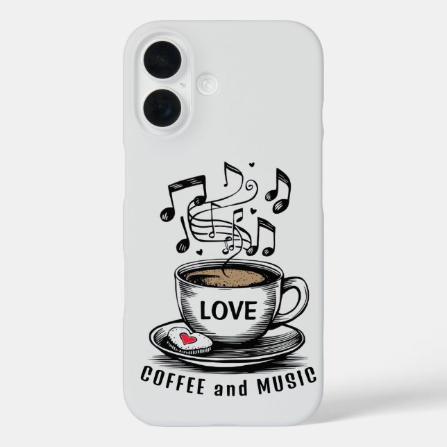 Funda iPhone 16 Estuche de música y café para teléfono (Reverso )