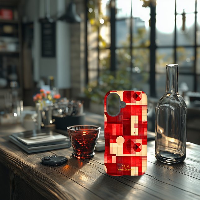 Funda iPhone 16 Estuche de teléfono de arte geométrico rojo y crem (Subido por el creador)