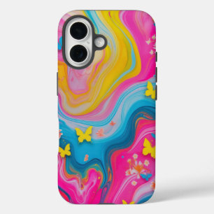 Funda iPhone 16 Estuche de teléfono de mármol para mariposa Pastel