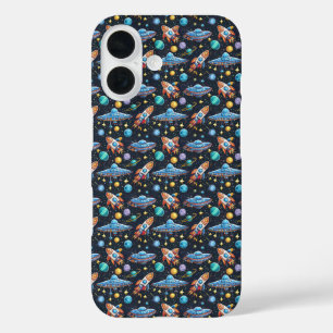 Funda iPhone 16 Estuche de teléfono de patrón de espacio