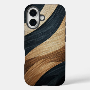 Funda iPhone 16 Estuche de teléfono de rayas de cebra metálicas y