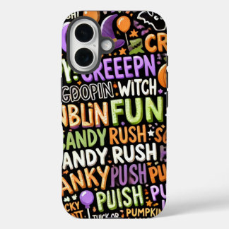 Funda iPhone 16 Estuche de teléfono del patrón de texto de Hallowe