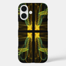 Estuche de teléfono Fractal Green & Gold Cross